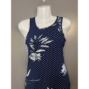 Love Dress Womens Medium Blue Polka Dot Floral Ruched Bodycon Tank Mini